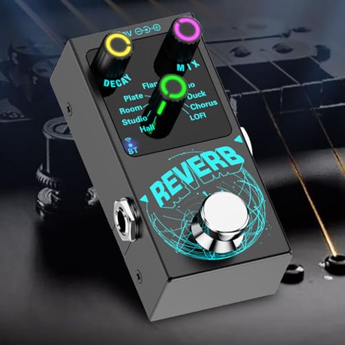 Mini Reverb Guitar Pedal Verb Square Digital Reverb 9 Modes Room Hall Chorus Duck Plate Studio Echo LOFI with True Bypass Aluminium Alloy Case 9V (Black-Reverb)