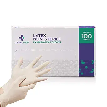 Careview, 100 Pcs Latex Medical Examination Hand Gloves, Non Sterile and Less Powdered, Made in Malaysia