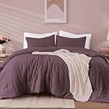WRENSONGE Queen Comforter Set - 3 Pieces Prewashed Deep Purple Comforter Soft Lightweight for All Seasons,Down Alternative Comforters Queen Size with 2 Pillow Shams