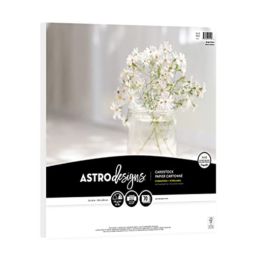 Astrodesigns Crafting Cardstock 12 x 12 65 lb/176 gsm Bright White 70 Sheets (91522)
