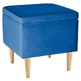 LORDLY Hocker mit Stauraum Johnson NAT 41x41cm - blau Velourstof, gepolstert, Sitzhocker, Aufbewahrungsbox, Fußhocker, Sitztruhe für Wohnzimmer, Schlafzimmer, Diele, Kinderzimmer, max. 300 kg