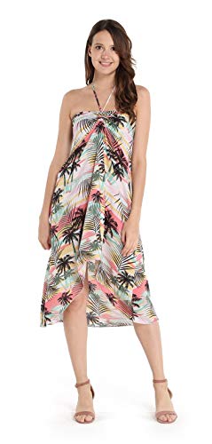 Image of Women's Hawaiian Luau Halter Dress in Signature Prints | Sleeveless halter dress, high-low hem; Hawaiian floral print; soft rayon, machine washable; luau, beach, cruise, party