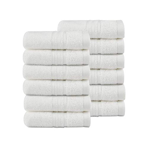 TRIDENT Soft Comfort 100% Air Rich Cotton Yarn Towels, 12 Piece Set - 12 Wash Cloth, Super Soft, High Absorbent, 550 GSM, Machine Washable (Bright White)