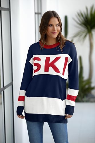 Image of Oversized Sweater for Women Fall Fashion 2024 Crewneck Long Sleeve Ski Pullover Sweaters S-2XL