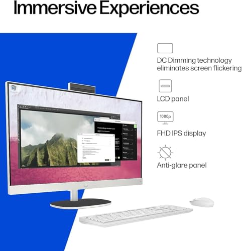 Image of HP 27 inch FHD All-in-One Touchscreen PC, AMD Ryzen AI 7 350, 16GB DDR5, 512GB PCIe SSD, Includes Wireless Keyboard & Mouse + External 9H 6-in-1 DVD Drive, Windows 11 Home, White