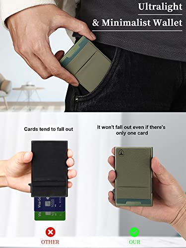 Image of TOYFID Slim Wallet for Men,Pop Up Credit Card Wallet Aluminum Minimalist RFID Blocking Smart Card Holder with Cash Slot for Front Pocket,6-12 Card Capacity, Green