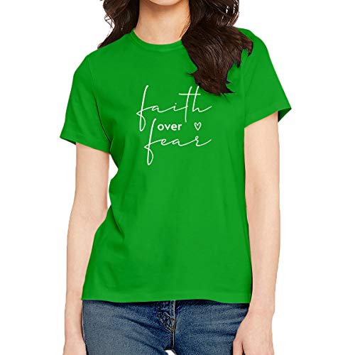Image of Women's Regular Fit Faith Over Fear Cotton Printed Round Neck Half Sleeves Multicolour T Shirt. Pooplu, Trending, Text, Quotes Tshirts