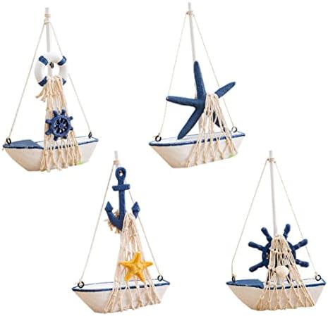 Wooden Sailing Boat Decoration Ocean Beach Sailboat Ship Model Art Crafts Set Ornament with Lifebuoy,Accessories for Home
