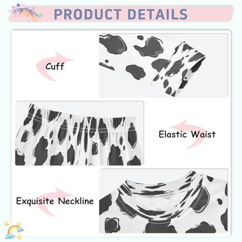 Pajama Sets Long Sleeve Cow Print Soft Comfy Sleepwear 2 Piece PJS 3-8T4