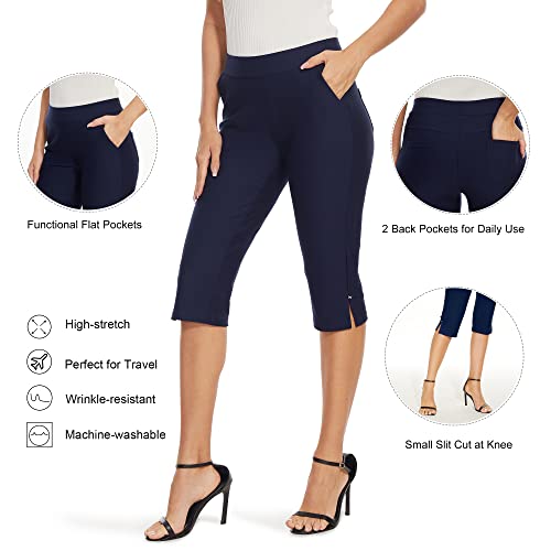 Image of Ginasy Capri Pants for Women Casual Summer Dressy Pull On Stretch High Waisted Crop Work Leggings with Pockets