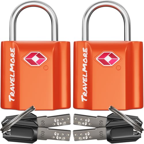Suitcase Padlocks with Keys – TSA Approved – Travel Locks for Luggage – 2-Pack, Orange