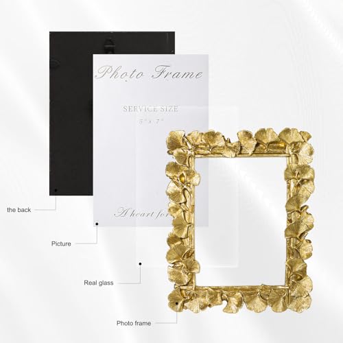 Image of 5x7 Vintage Picture Frames, Gold Photo Frame for Table Top Display and Wall Hanging Home Decor