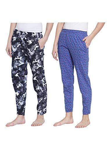 Image of UZARUS Women's Cotton Sleep Sports Track Pants with 2 Zipper Pockets - Pack of 2