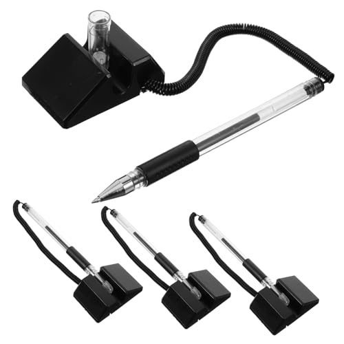 TEMPNAP 4個 カウンターデスク用ビジネス署名ペン 黒インク 製スタンド付き オフィス文具 卓上固定サインペン業務用