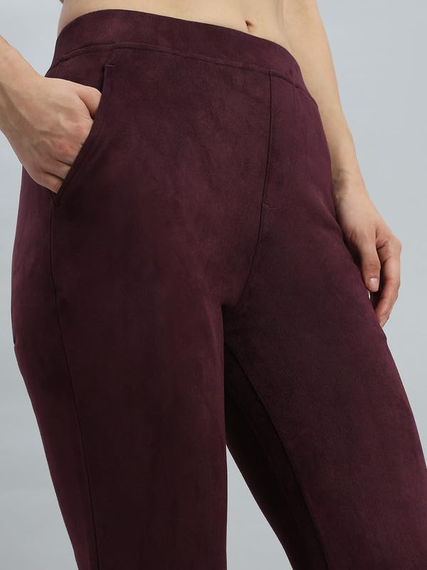 Image of GO COLORS Women Solid Mid Rise Suede Treggings