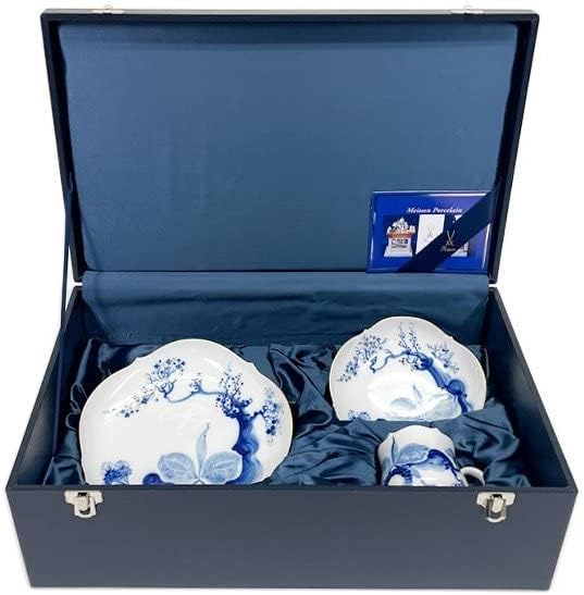 ノーブランド品 Meissen Meissen Blue Orchid Cup and Saucer Plate, Set of 1 Guest, 2001 Limited Morning Set, Gold Flavor, Western Porcelain, Includes Box, p1127394096