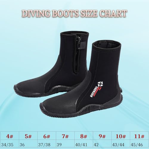 Dive Boots with Anti-Slip Sole 5mm Neoprene Diving Boots Water Boots for Men Women Neoprene Bootie for norkeling Scuba Diving Surfing Rafting Windsurfing Black