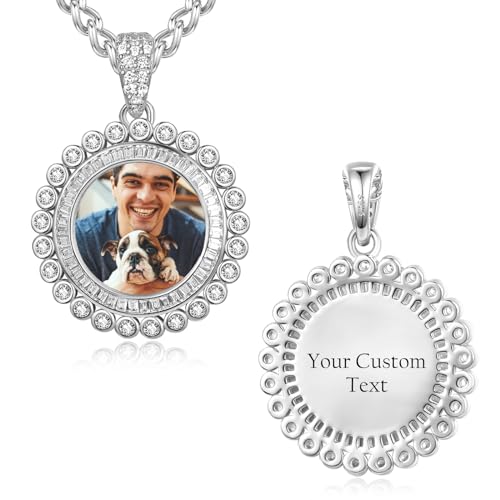 ADMETUS Picture Necklace Personalized Photo, 925 Sterling Silver/24K Gold Customized Picture Pendant, Birthday Anniversary Memory Jewelry Gifts for Him Men