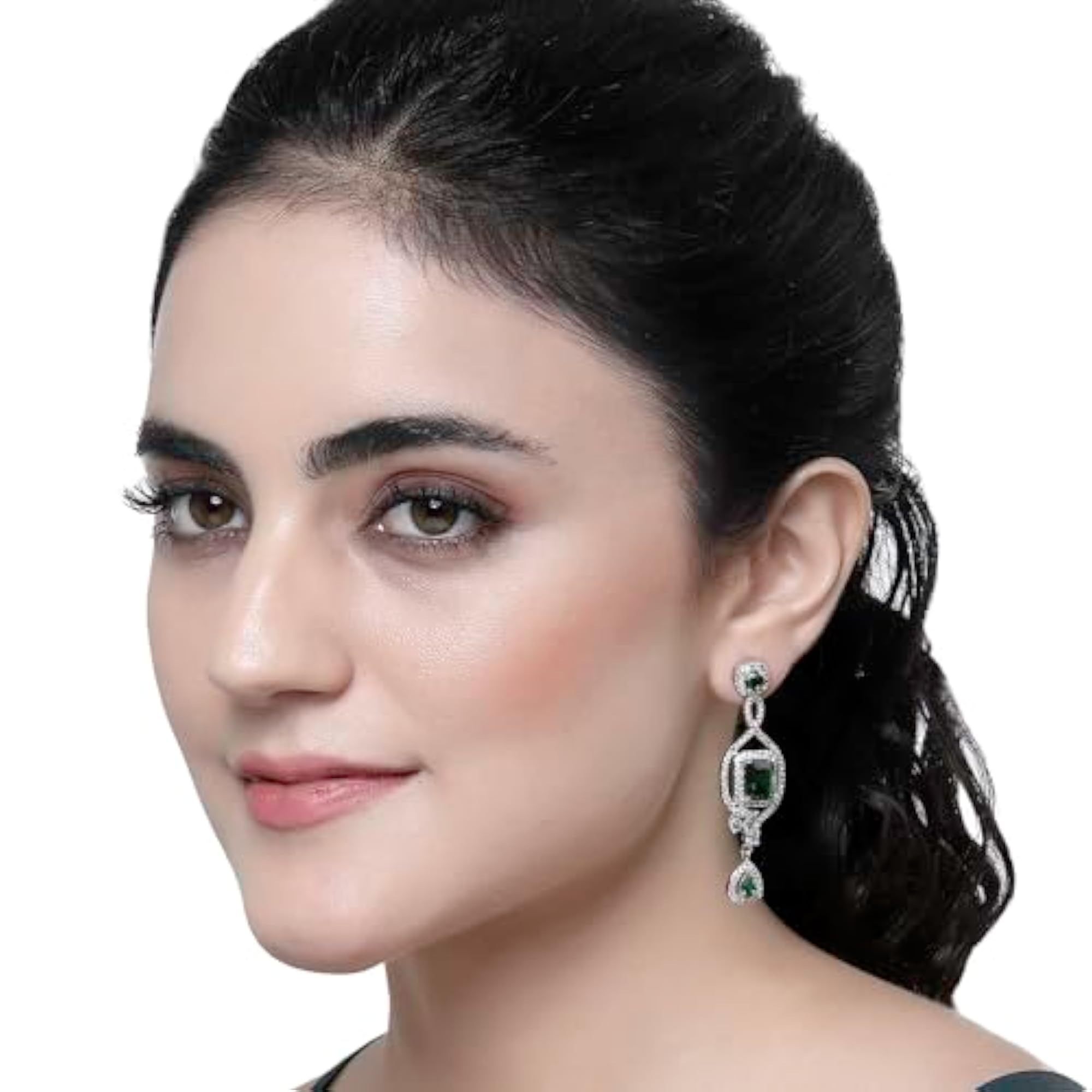 Rhodium-Plated Diamond Drop Earrings For Women