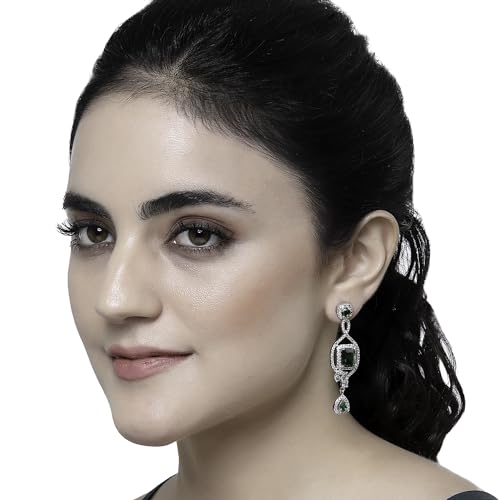 Rhodium-Plated Diamond Drop Earrings For Women
