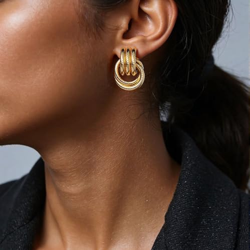 Gold Earrings for Women Trendy Chunky Gold Earring Golden Knot Earring Link Drop Dangle Earrings Statement Earring Prom Jewelry for Women Trendy 20252