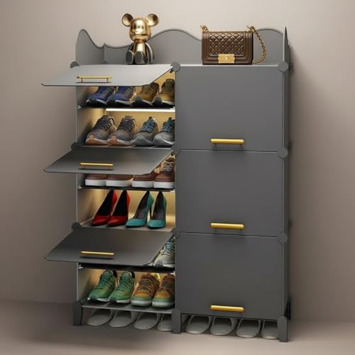 Image of Sunderlook Shoe Rack Plastic for Home- Slipper Stand, Professional Shoe Stand, Chappal Stand, Multipurpose Foldable Standing Comfort Runner Shoe Rack with Door (Charcoal Grey, 12 Shelf 6 Door)