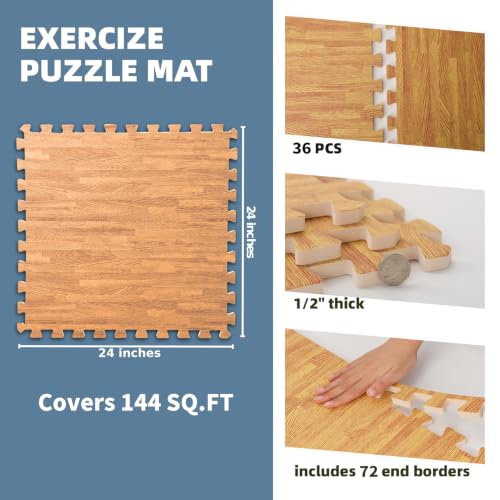 Image of Art3d EVA Puzzle Exercise Mats, 24 inchx24 inch, 1 /2 inch Thick,36-Pack,Teak