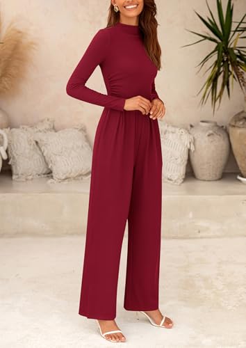 PRETTYGARDEN Jumpsuits For Women Dressy Fall Fashion Clothing 2025 Long Sleeve Mock Neck Date Night Rompers Business Outfits