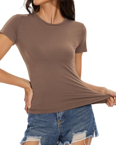 Image of Womens Basic Tees Summer Short Sleeve Shirts Slim Fit Tight T Shirt Going Out Tops Trendy 2026