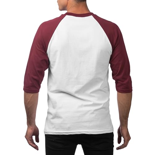 Pro Club Men's 3/4 Sleeve Crew Neck Baseball T-Shirt, White/Maroon, 3X-Large