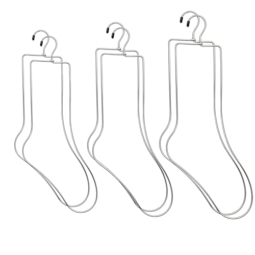 3 Pairs Metal Sock Blockers for Knitting - Stainless Steel Wire Sock Forms for Blocking Drying & Display - Set of Small Medium Large Sizes (6 Pieces Total) with Hanger Hook