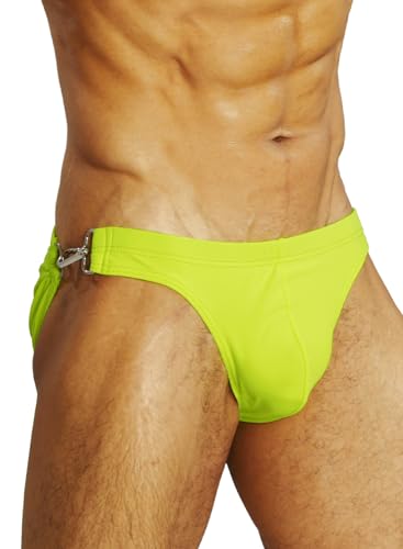 MIZOK Men's Sexy Swim Briefs Low Rise Bikini Swimsuit with Buckle Ring