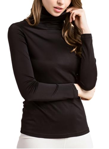 Silk Tops Turtleneck Long Sleeve Silk T Shirt Ultra Soft Thermal Layer Tops Slim High Neck Blouse3