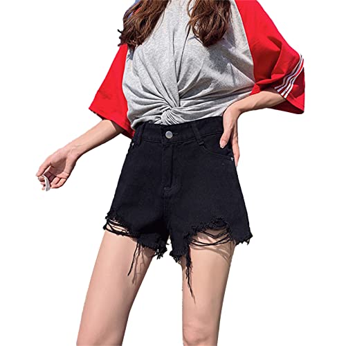 JEKE-DG Women's Ripped Denim Shorts High Waisted Distressed Denim Shorts Frayed Raw Hem Jeans Shorts Casual Pants (Small,Black)