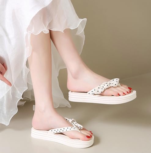 Trendy Bow Dot Flip Flops for Women Yoga Mat Outdoor Walking Sandals Comfortable Beach Thong Slippers Indoor Shoes2