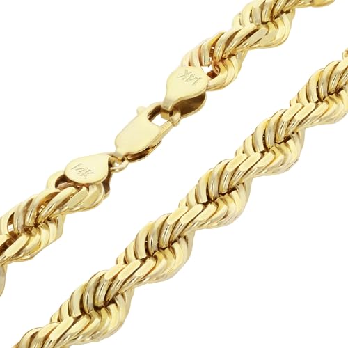 Nuragold 14k Real Yellow Gold 8mm Rope Chain Diamond Cut Necklace (20"-30") Italian Jewelry for Men4
