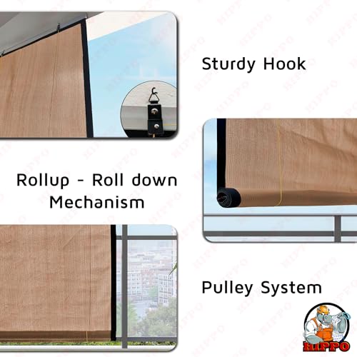 Image of HIPPO Waterproof Balcony Chick Blind W-3FT X H-5FT Sun, Rain & Dust Protection Rope Mechanism Roll Up Down Outdoor Bamboo Shade for Home Window, Restaurant, Hotel, Resort (Bamboo-Mocha, 1 PC)