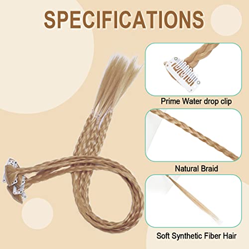 5 Pcs Blonde Hair Extensions Baby Braids Front Side Bang Long Braided Ponytail Extension Party Colorful Clip In Hair Extensions 22 Inch Straight Synthetic Hairpieces For Women Kids Girls Halloween Christmas Cosplay (22 Inch-Braided, Champagne Blonde) #TOP1