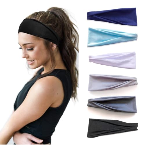 Aililong Set di 6 fasce sportive da donna, in morbido cotone, per yoga, corsa, fitness, fasce per capelli traspiranti, fascia antiscivolo da donna.