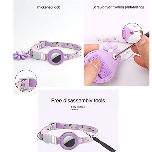viviweek 8 Stück Katzen-Tracker-GPS-Halsband für kleine Katzen, Airtag-Katzenhalsband mit Chrysantheme, GPS-Hunde-Tracker, verstellbares Leder für Kätzchen und Welpen (Farbe: lila)
