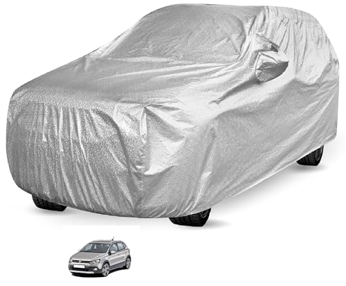 Image of Auto Hub Waterproof Car Cover Compatible with Polo Cross with Mirror Pocket, Soft Cotton Lining, Waterproof Polo Cross Car Cover- Metallic Silver
