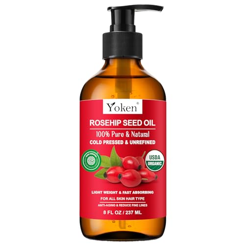 Yoken Rosehip Seed Oil Organic, USDA Certified 100% Pure Rosehip Oils for Face, Hair & Body, 8 fl oz