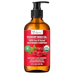 Rosehip Seed Oil Organic, USDA Certified 100% Pure Rosehip Oils for Face, Hair & Body, 8 fl oz Cold Pressed Rose Hip oil for Skin Moisturizing, Scar Fading, Gua Sha, Massage, Carrier Oil DIY