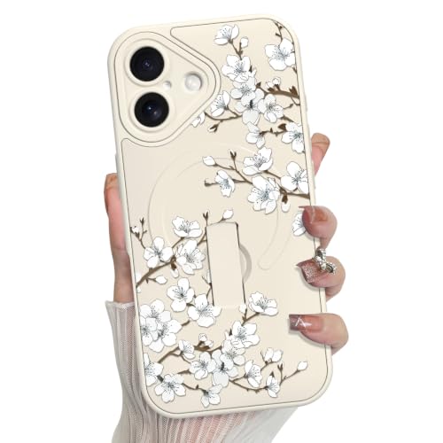 MZELQ for iPhone 16 Case Cute Flower Leaves Pattern -White