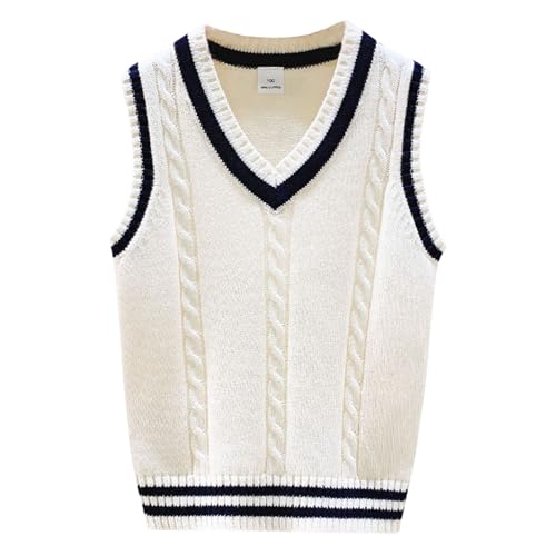 Yishengwan Jungen Pullunder Kinder V-Ausschnitt Strickweste Ärmellos Strickpullover Sweatshirt Gestrickte Weste Weiß 14-15 Jahre Yishengwan Jungen Pullunder Kinder V-Ausschnitt Strickweste Ärmellos Strickpullover Sweatshirt Gestrickte Weste Weiß 14-15 Jahre