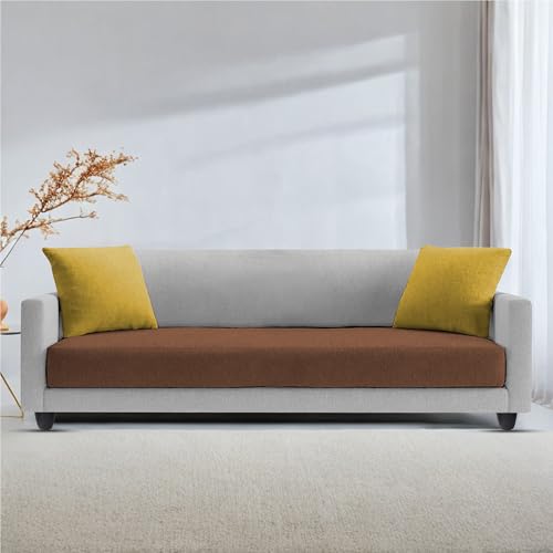 Image of Casaliving Dominic 3 Seater Sofa Set for Living Room (Brown Grey Fabric) Premium Fabric Sofa