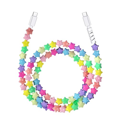 Aolcev USB C Cable 66W USB to USB C Charging Cord 3.3FT Cute Beaded for iPhone Charger Cord Decor Type C Charger Pearl Fast Charging Cable for iPhone 17 16 15 Pro Max Galaxy S25 S24 S23 Colorful Stars