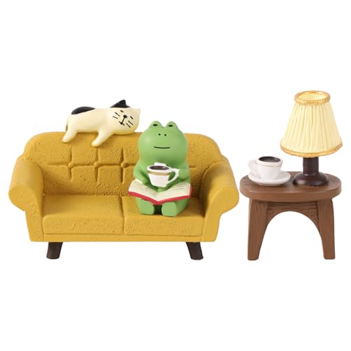lasuroa Miniature Frog Figurines Statue, Mini Cute Resin Frog Collectibles with Small Sofa Lamp Table Tiny Funny Decorations for Office Bedroom Desk