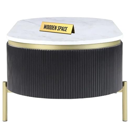 Image of WOODEN SPACE Premium Marble-Top Center Table with Iron Legs | PVD Coated Modern Coffee Table for Living Room & Entryway | 42x24x18 Inches (Black)
