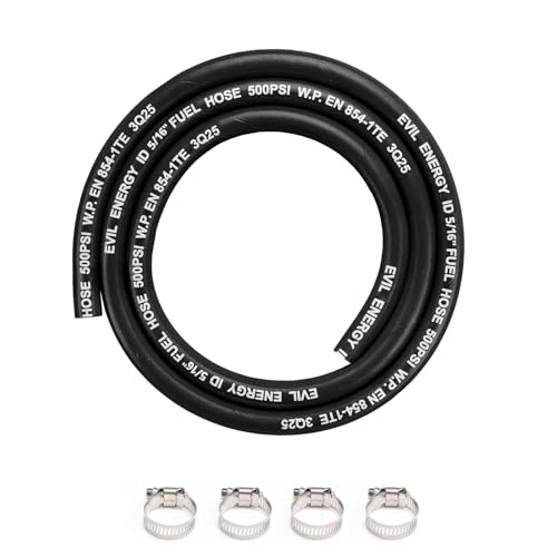 EVIL ENERGY 5/16 High Pressure Fuel Line Hose 5FT 500 PSI E85 for Fuel Systems Engines NBR Rubber EN854-1TE Black